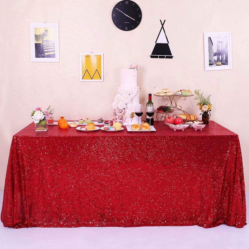 GFCC Rectangle Red Sequin Tablecloth 90x132 inch Sparkle Party Wedding Christams Banquet Table Cloth Glitter Cake Table Cover Linen - Image 1
